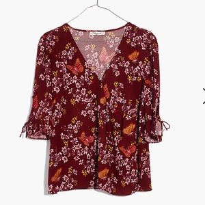 NWT Madewell Tie-Sleeve Wrap Top in Butterfly 8